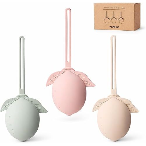 Silicone Pacifier Holder Case Binky Holder Silicone Pacifier Case for Boys Girls Portable Paci Pouch for Newborns 3 Pack-Ivory+Sage+Blush