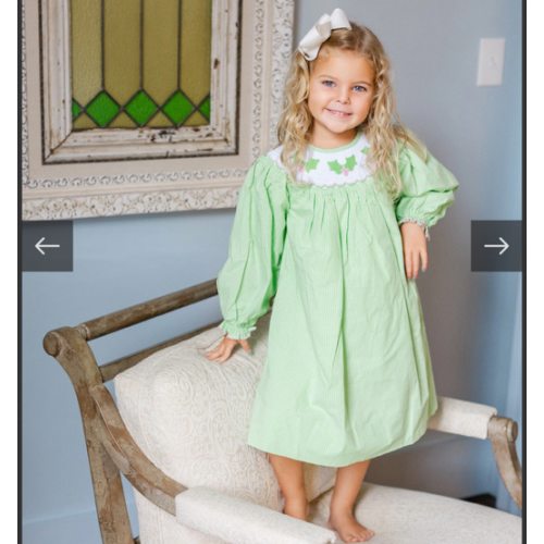 Green Mistletoe Smocked Dress I Poppy Kids Co