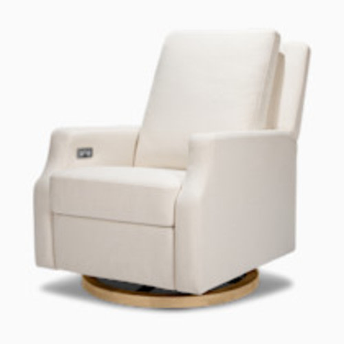 Namesake Crewe Electronic Recliner and Swivel Glider - Performance Cream Eco-Weave With Light Wood Base
