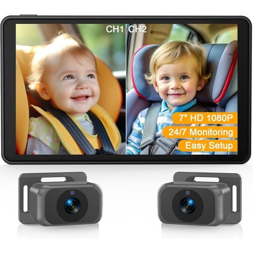 Amazon.com: Baby Car Camera for 2 Kids - 7-Inch Split-Screen Monitor, Dual HD 1080P Cameras, Night Vision, 360° Rotatable, Easy Install Backseat Camera for Safety & Convenience - Perfect for Twins or Siblings : Baby