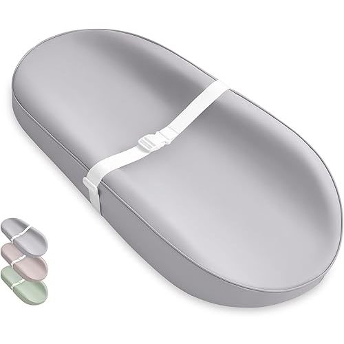 Blissful Diary Vegan Leather Baby Changing Pad with Waterproof & Wipe-Clean PU Cover, Avocado Size Cozy Diaper Changing Pad for Dresser and Table, Light Gray