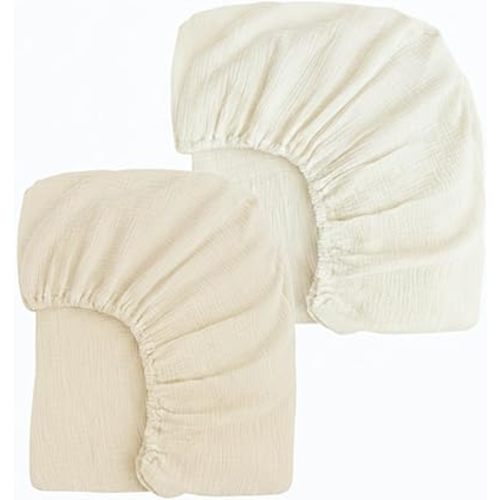 2 Pack Muslin Crib Sheets for Boys & Girl- Neutral Breathable Cotton Crib Mattress Sheets Fitted for Standard 28"x 52"- Nursery Décor No Slip Sheets- Ivory & Creamy Beige