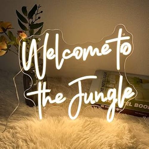 Welcome to The Jungle LED Neon Sign for Wall Decor Custom Personalized Bedroom Home Neon Light Signs Jungle Theme Birthday Wedding Party Living Room Business Gift 5V USB Powered Warm White 40×35.2CM