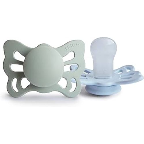 FRIGG Butterfly Anatomical SilkySoft Silicone Baby Pacifier | Made in Denmark | BPA-Free (Sage/Powder Blue, 0-6 Months)