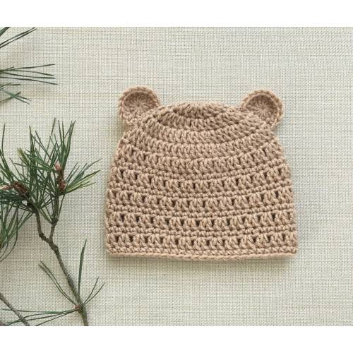 Newborn boy bear hat, Baby boy beanie hat, Crochet newborn hat with bear ears, Gender neutral new born winter hat 0-3 month old