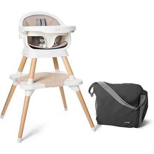 5-in-1 High Chair for Baby & Toddler - Convertible Baby Dining Seat - Portable Floor/Booster Seat - Tray w. Cover - 5-Point Harness - Building Block Table & Stool (White) + Travel Carry Bag