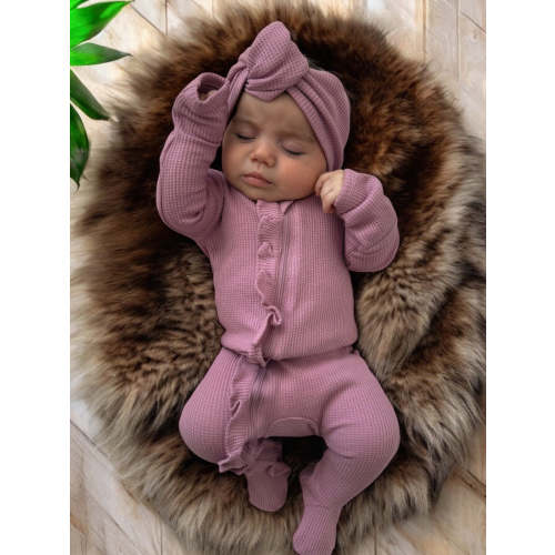 Organic Waffle Ruffle Zip Footie, Lavender