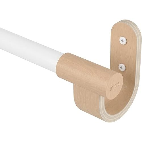 Umbra Bellwood Curtain Rod for Window Drapery, Adjustable Length, Set Includes Finials and Mounting Hardware, White/Natural