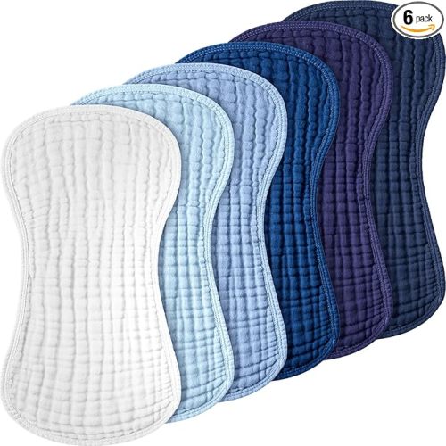 Frienda 6 Pack Muslin Burp Cloths Cotton Large 20''x 9'' Extra Absorbent and Soft Baby Burping Cloth for Baby Boy Girl Unisex(Blue Series)