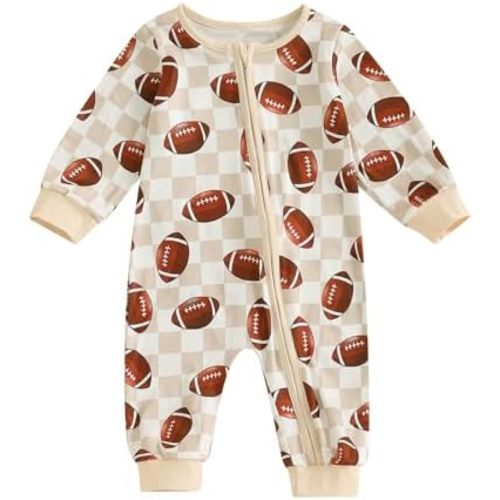 Sasaerucure Infant Baby Boy Winter Clothes One Piece Long Sleeve Zipper Jumpsuit Newborn Boy Game Day Football Onesie