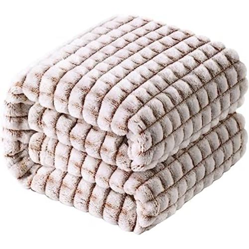 NTBAY Plush Flannel Baby Blanket, Soft and Warm Toddler Blanket with Checkered Texture for Stroller, Crib, Travel, 30x40 Inches, Brown