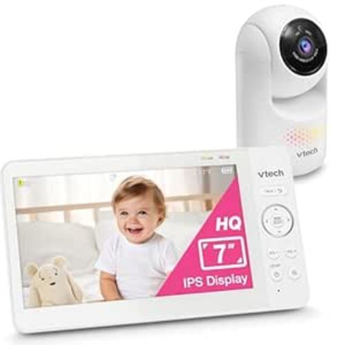 VTech [2025 Upgrade Baby Monitor with 7" IPS Screen, Pan Tilt Zoom Camera, No WiFi Video Baby Monitor with Camera and Audio, Multi-Color Night Light, 2-Way Talk, Lullabies, Advanced HQ Max