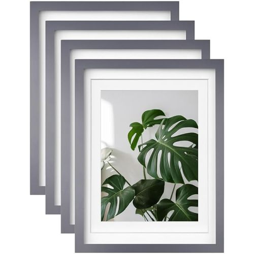 Egofine 12x16 Picture Frames with Plexiglass, Display Pictures 9x12/11x14 with Mat or 12x16 Without Mat Set of 4 for Tabletop and Wall Mounting,Dark Grey