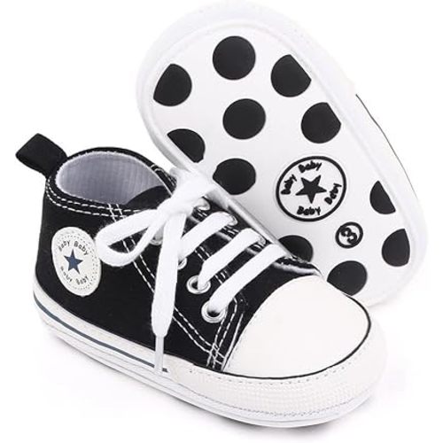 Unisex Baby Girls Boys Canvas High-top Shoes, Newborn Infant Anti-Slip Soft Sole Frist Walking Breathable Sneakers