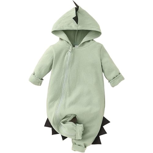 Newborn Baby Boys Girls Dinosaur Halloween Outfits Infant Onesies Hoodie Romper Jumpsuit Pajamas Set - Green - 0-3Months