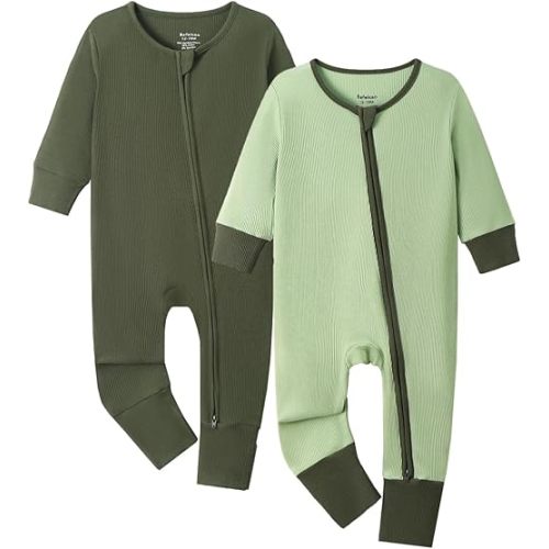 Bamboo Pajamas Sleeper with Mitten Cuffs Ribbed 2 Way Zipper Romper Long Sleeve Footless Pjs Sleepers