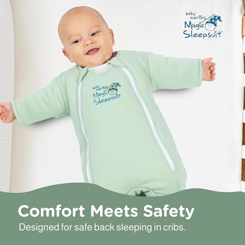 Baby Merlin's Magic Sleepsuit Transition Swaddle Baby Sleep Suit for 3-6 Months - 100% Cotton Layers with Double Zipper for Easy Diaper Change - Comfortable Sleepwear for Back Sleeping - Sage Green