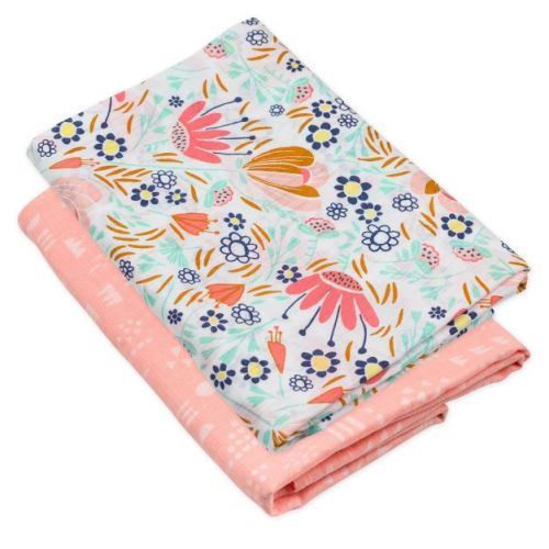 Honest Baby Organic Cotton Muslin Swaddle Blankets - Flower Power 2pk: Floral Design, 47" Wide Botanical Pattern