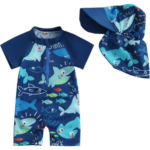 ZyHwShine Toddler Infant Baby Boy Swimsuit Newborn Rash Guard Boys Girls One Piece Zipper Bathing Suit Swimwear with Hat