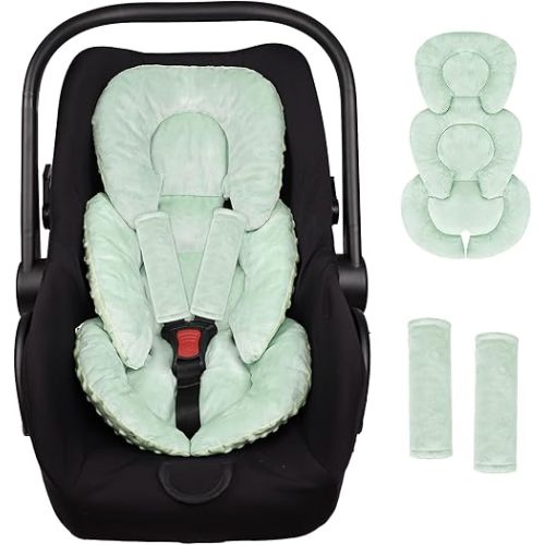 Infant Car Seat Insert Head and Body Support, GFU Reversible Newborn Insert for Carseat with Strap Pads, Soft Stroller Cushion Pillow Insert for Boys and Girls, Fits for Stroller, Swing, Green