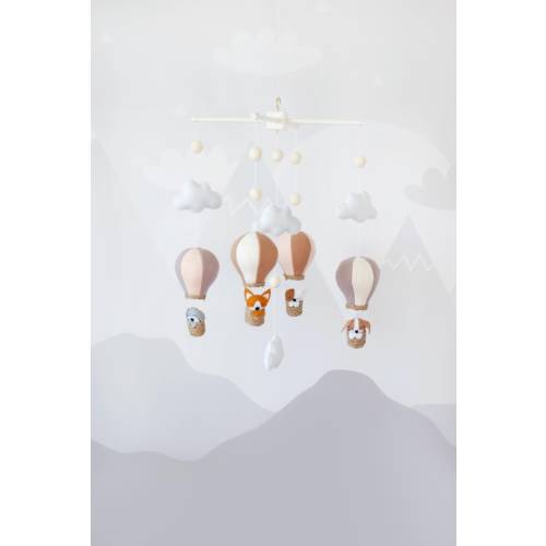 Hot air balloon mobile, Adventure mobile for crib, Cat mobile bebe, Baby boy mobile, Baby mobile girl