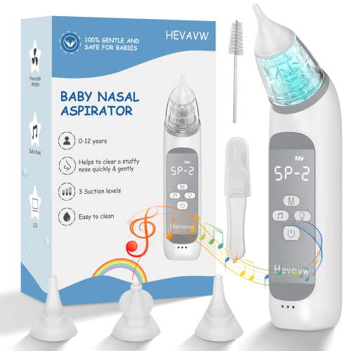 RONY Electric Nasal Aspirator for Infants and Newborns, Automatic Nose Cleaner with 3 Silicone Tips Music Light Soothing