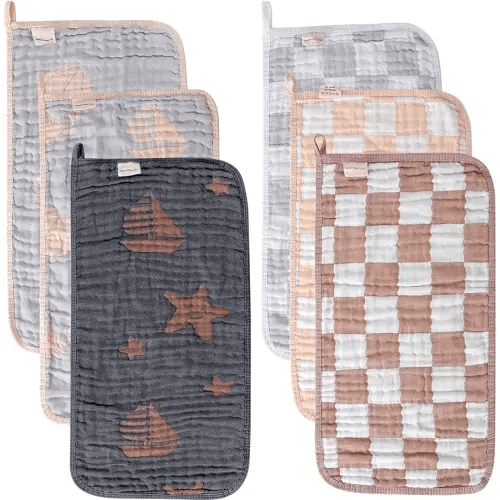 HardNok Ultra-Soft & Absorbent 6-Pack Muslin Baby Burp Cloths - 20x10 Inches, Perfect for Messy Mealtimes with Newborns & Infants. Easy-Clean & Reusable