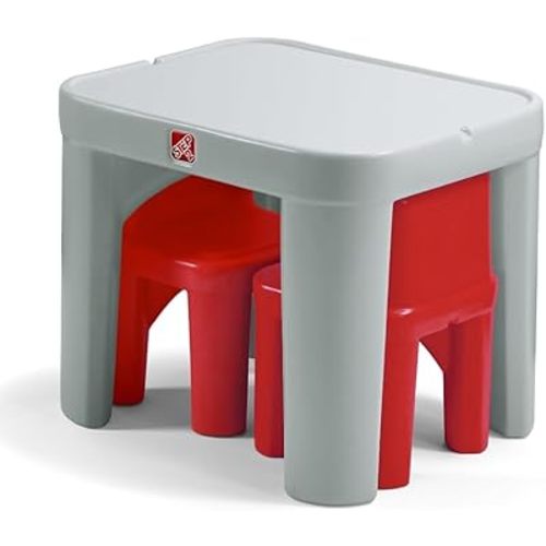 Step2 Mighty My Size Kids Table & Chair Set, Playroom Activity Table for Arts & Crafts, Made of Durable Plastic, For Toddlers 2+ Years Old, Gray & Red