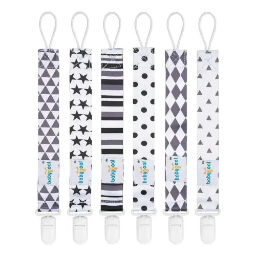 Babygoal Neutral Pacifier Clips, 6 Pack Binky Paci Holder Clips and Leash for Boys and Girls Fits for Most Pacifier, Binkie Styles & Baby Teethers & Toys and Gift 6PB05