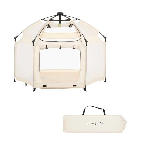 Dream On Me Pop Up Children Playpen in French White, Easy Set Up for Babies and Toddlers, Breathable Mesh Sides, One Hand Easy Fold, Travel Bag Included