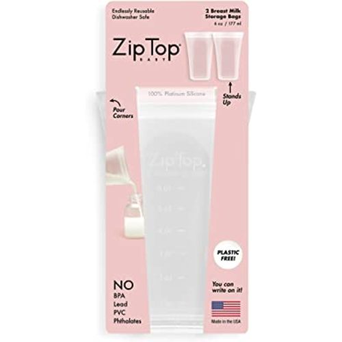 Zip Top Reusable 100% Silicone Breast Milk Storage Bags That Stand Up Stay Open and Zip Shut, Made in The USA - Set of 2 Bags