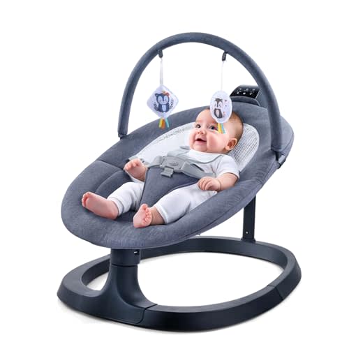 VaVaSoo Baby Swing for Infants 0-6 Months, Automatic Rocker for Newborn Boys Girls with 3 Motions, Supports Up to 66 lbs for Toddlers, Remote, 8 Sounds, Lightweight, Dark Gray