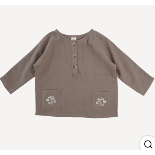 long sleeve embroidered oversized henley pocket tee | dark truffle | organic cotton gauze