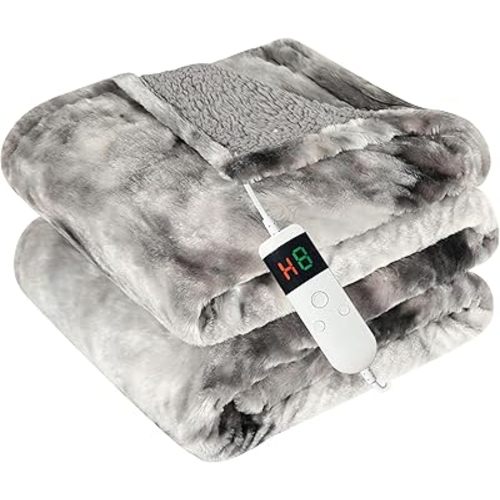 Heated Blanket Electric Throw, Heating Blanket Soft Sherpa Flannel Throw, Heat Blankets for Home & Office Machine Washable Overheating Protection 8 Hours Auto Off 10 Fast Heating Levels