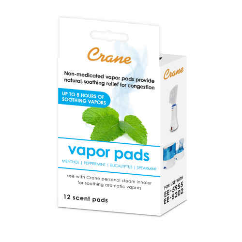 Crane Universal Vapor Pads, Menthol-Eucalyptus, for Humidifiers, Inhalers, Vaporizers, 12 Pack