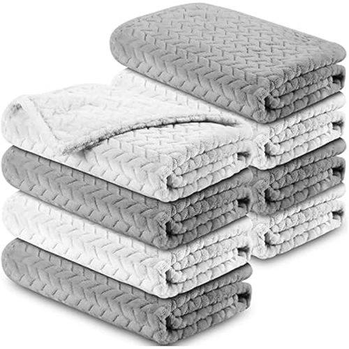Chumia 8 Pcs Fuzzy Baby Blankets Fluffy Flannel Cozy Throw Baby Blankets 24 x 32 Fleece Nursery Newborn Toddler Infant for Party Gift Girl Boy Crib Stroller Holiday(Gray, Beige)
