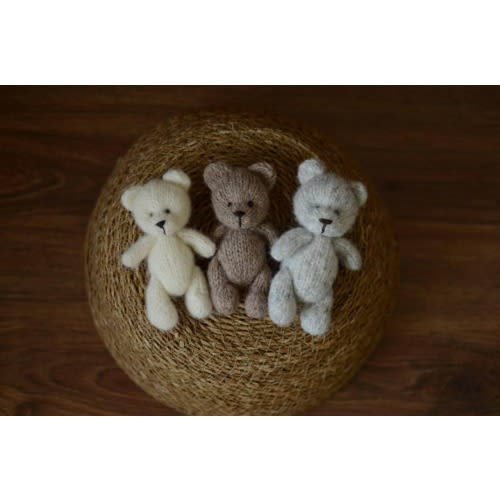 Newborn Knit Teddy Bear Outfit with Toy, Newborn set for newborn photoshoots, Newborn prop, Beige newborn decoration