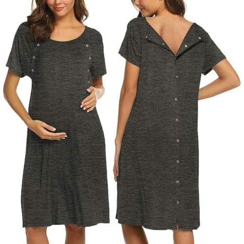 Ekouaer Women’s Nursing/Delivery/Labor/Hospital Nightdress Short Sleeve Maternity Nightgown with Button S-XXL