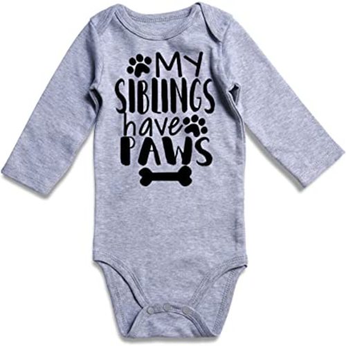 Funnycokid My Siblings Have Paws Bodysuit Baby Boys Girls Gender Neutral Clothes Long Sleeve Jumpsuit 0-12 Months