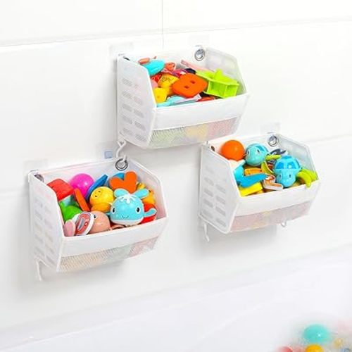 bath toy holder 3 Piece Set, Free Arrangement bath toy organizer, Multi-functional bathtub toy holder, Quickly Fish Out bath toy, bath toy holder for Easily Organise and Sort Toys