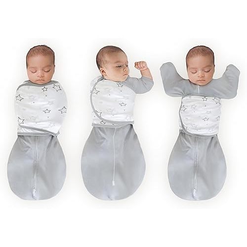 Amazing Baby Omni Swaddle Sack for Newborn, Transitional Swaddle Sack with Wrap & Arms Up Sleeves & Mitten Cuffs, Easy Transition Swaddle Sleep Sack for Better Sleep, Gray Stars, Small, 0-3 Months