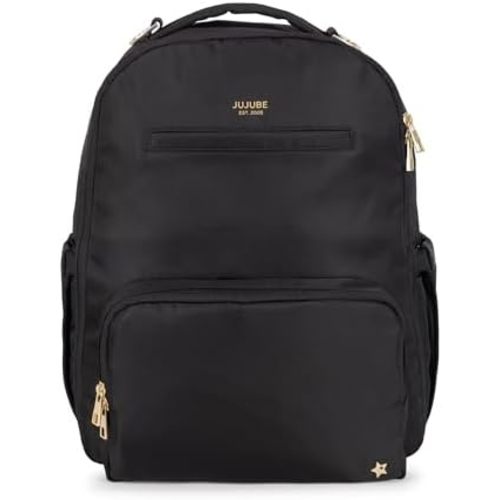 JuJuBe New Classic Diaper Bag Backpack with Portable Changing Pad, Stroller Straps, Large Travel Backpack for Boy or Girl, Carrying Baby Bottles, Wipes, Diapers, Pacifiers, Black, Mothers Day GIft