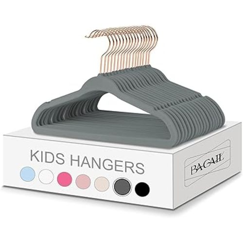 BAGAIL Kids Velvet Hangers 13.75 Inches Children's Clothes Hangers Non-Slip Baby Hangers for Infant/Toddler (Grey/Rose Gold, 50pack)