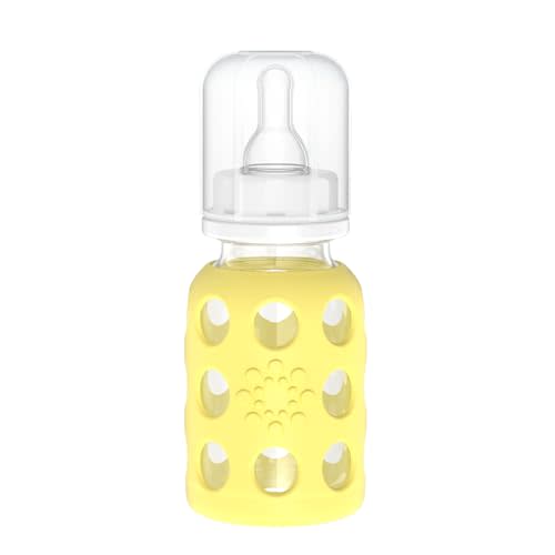 Lifefactory Glass Baby Bottle with Stage 1 Nipple and Protective Silicone Sleeve Banana 4 Oz