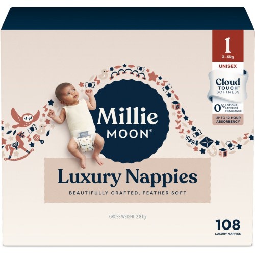 Millie Moon Luxury Nappies, Size 1, 108 Count