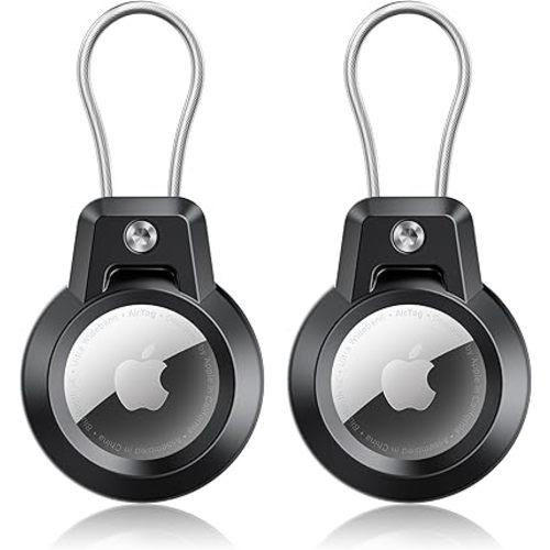 Apple AirTag Holder, 2 Pack AirTag Keychain Holder with Wire Cable - Robust & 360° Protective Secure AirTag Holder for Luggage, Backpack, Keys, Pets, AirTag Case AirTag Accessories for Travel