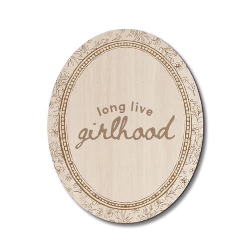 Dilemat Girls Room Decor,Girls Room Oval Wall Art Decor,Long Live Girlhood Floral Wooden Hanging Decor for Kids Toddler Nursery Bedroom Playroom