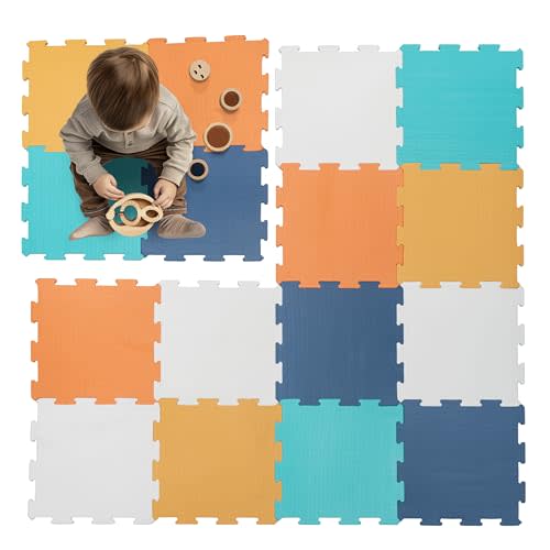 Enovoe Baby Play Mat for Floor - Non-Toxic, Interlocking EVA Foam Mats -16 Pcs - Cushioned Foam Puzzle Floor Mat for Kids & Infants - Ideal for Playrooms, Nurseries, and Home Gyms (12" x 12")