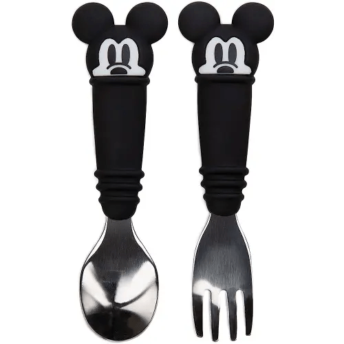 Bumkins Disney Toddler Utensils, Kids Size Fork and Spoon Set, Silicone and Stainless-Steel Training Silverware, Fork / Spork for Self-Feeding, Children Learning to Eat, 18 Mos Up, Mickey Mouse