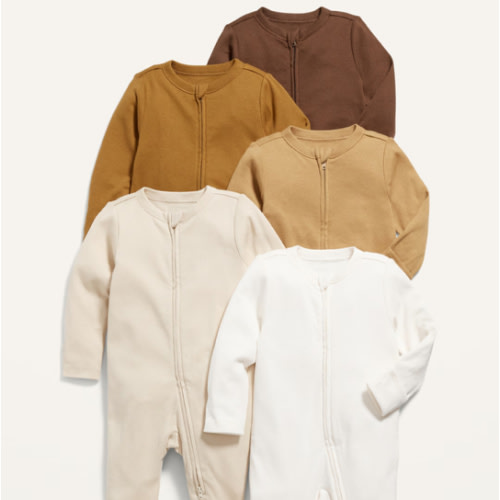 Unisex 2-Way-Zip Sleep & Play Footed One-Piece 5-Pack for Baby